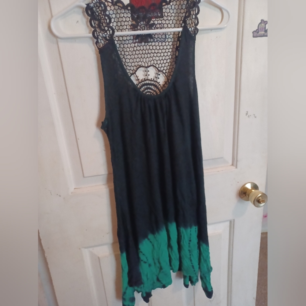 Green and Black Tunic Top / Asymmetrical Dress